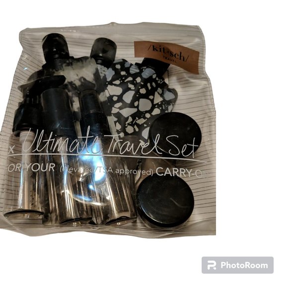 NIB Kitsch Ultimate Travel Set 11 pc Liquid Bottle Set Black/Ivory TSA Approved - Picture 1 of 2